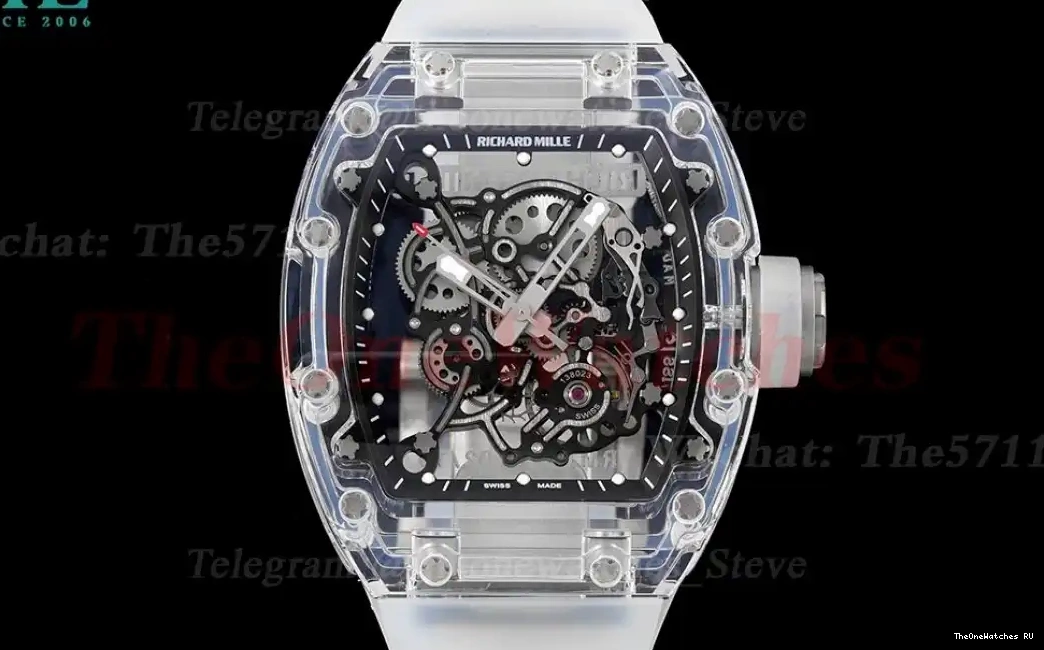  RM055 Sonic Skeleton on Dial Transparent Rubber Transparent  RMUL2 Clone strap 0412